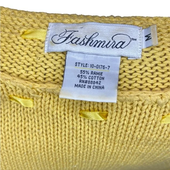 Vintage Short Sleeve Sweater Women’s M Yellow 90s Cottage Ribbon Summer Spring - Picture 4 of 5